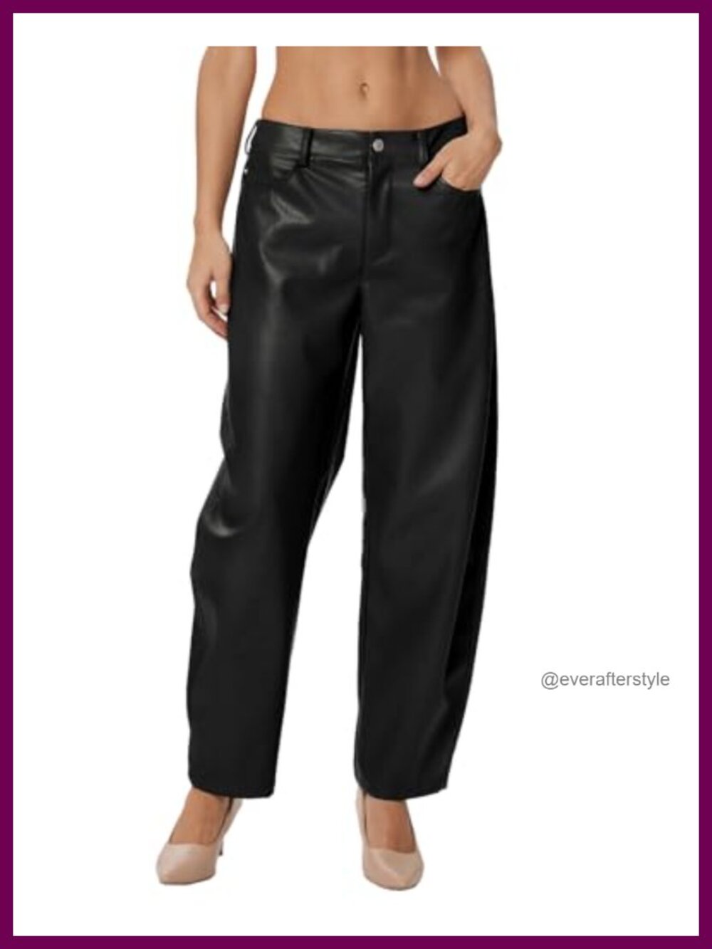 Faux Leather Wide Leg Barrel Pants Relaxed Cropped Trousers